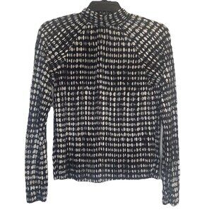 JOIE Womens Mock Neck Black White Blouse Top Accordian Pleated Geometric Sz XS